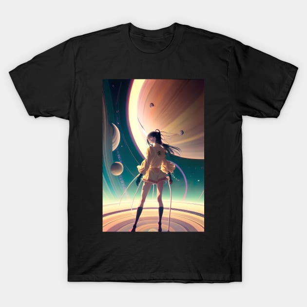 anime girl by saturn rings T-Shirt by DesignDome